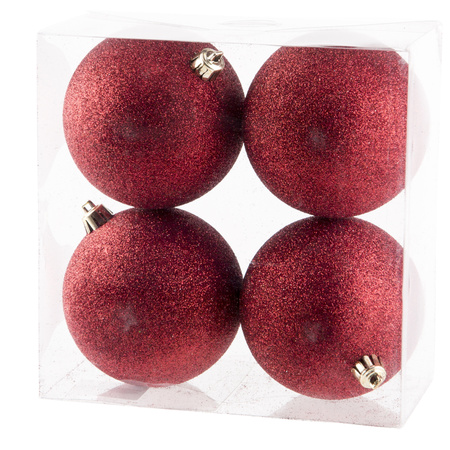4x Kunststof kerstballen glitter rood 10 cm kerstboom versiering/decoratie