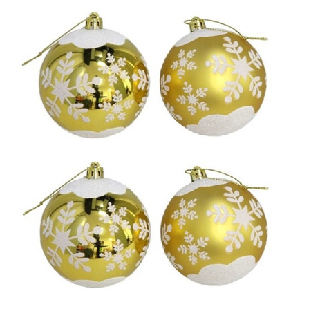 Gerimport Kerstballen - goudkleurig - 4ST - gedecoreerd - D8 cm - kunststof