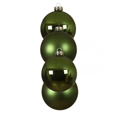 4x Glass christmas baubles mistletoe green 10 cm matt/shiny