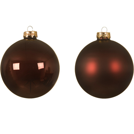 4x Glass christmas baubles redwood brown 10 cm matt/shiny