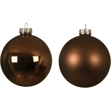 4x Glass christmas baubles walnut brown 10 cm matt/shiny