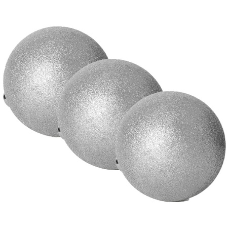 4x stuks grote kerstballen zilver glitters kunststof 20 cm