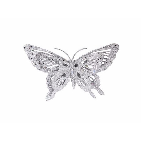 4x stuks kerstboom decoratie vlinder zilver 15 cm