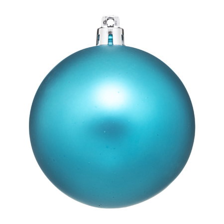 4x pieces christmas baubles turquoise blue plastic 8 cm