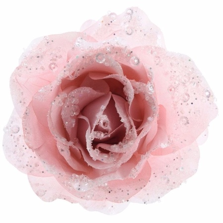 4x stuks kerstboom decoratie rozen poeder roze 14 cm