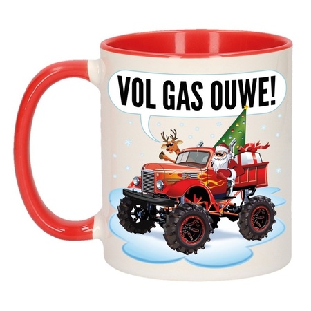 4x stuks kerst cadeau bekers / mokken monstertruck auto vol gas ouwe 300 ml