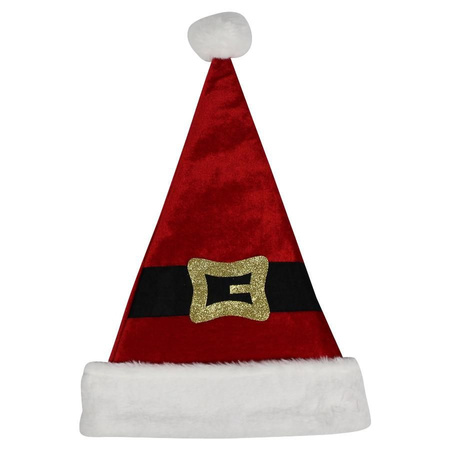 4x pieces santa hats red with santa belt for adults 30 x 45 cm