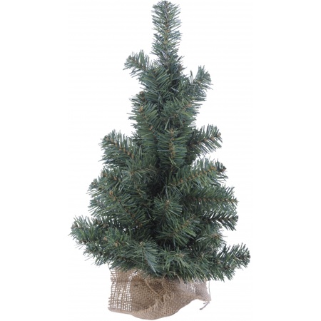 4x pieces small christmas tree with jute bag 60 cm