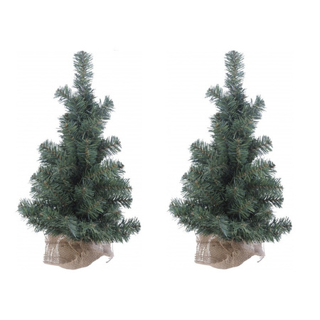 4x pieces small christmas tree with jute bag 60 cm