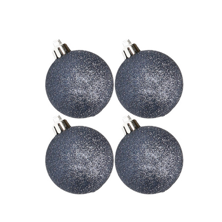 4x pcs plastic glitter christmas baubles dark blue 10 cm