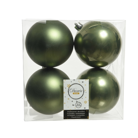 10x pcs plastic christmas baubles moss green 6 and 8 cm