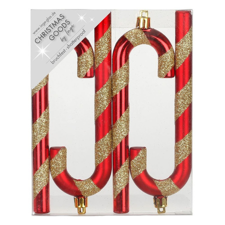 4x pcs plastic christmas tree decoration candy canes red 14 cm