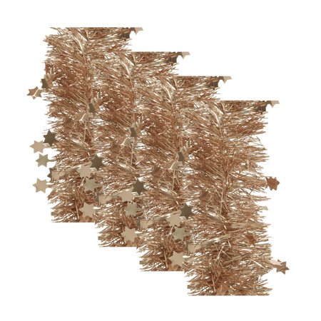 4x Christmas tree foil garlands stars butterscotch brown 270 x 10 cm