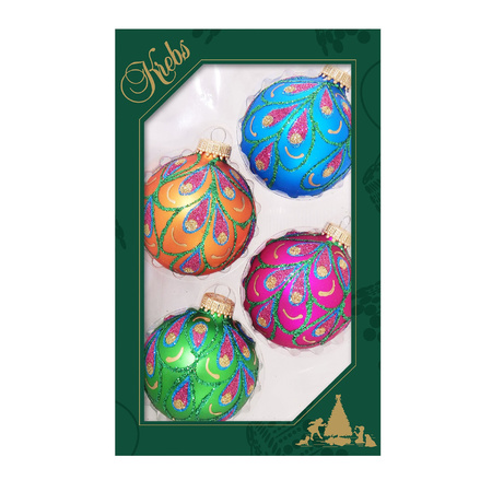 4x stuks luxe glazen kerstballen 7 cm blauw/roze/oranje/groen