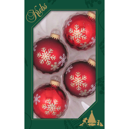 4x stuks luxe glazen kerstballen 7 cm rood met sneeuwvlok