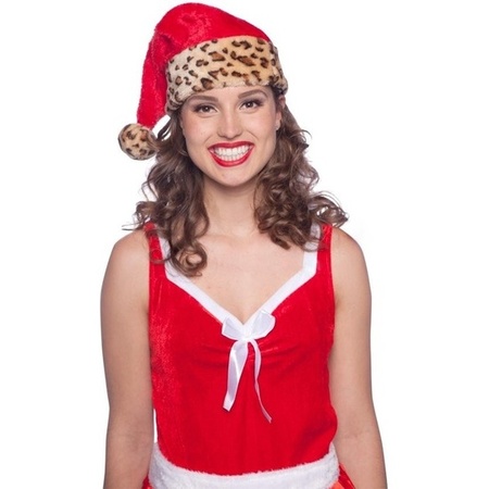 4x pieces christmas hats with leopard print