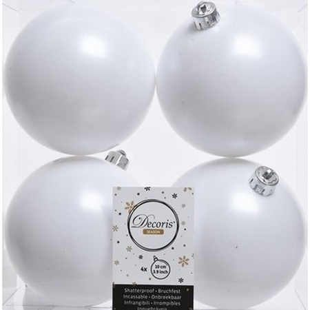 Kerstversiering kunststof kerstballen en piek winter wit 6-8-10 cm pakket van 45x stuks