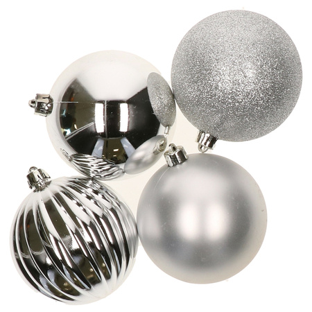 4x Kunststof kerstballen mix zilver 10 cm kerstboom versiering/decoratie