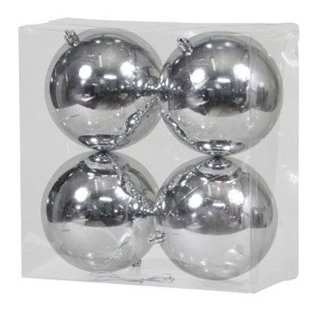 4x Kunststof kerstballen glanzend zilver 12 cm kerstboom versiering/decoratie