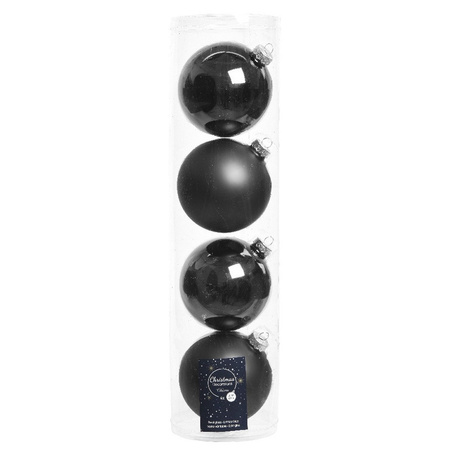 4x Black glass Christmas baubles 10 cm shiny and matte