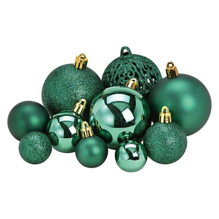 50x Green plastic Christmas balls 3, 4 and 6 cm