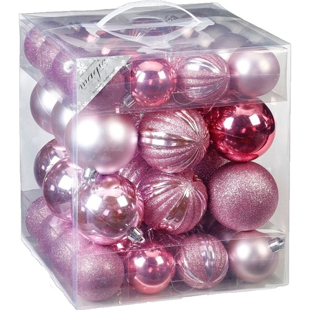 50x Kunststof kerstballen pakket roze tinten