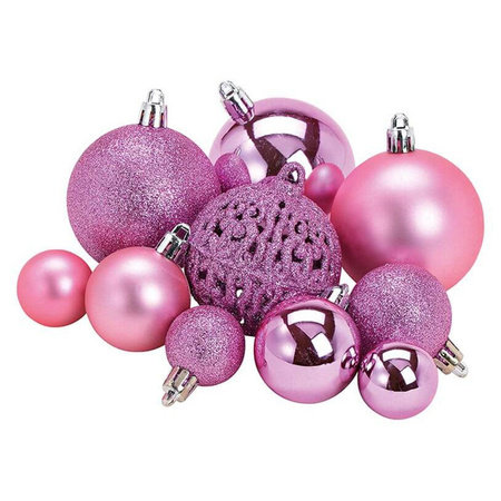 Kerstboomversiering 50x roze plastic kerstballen 3/4/6 cm