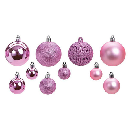 Kerstboomversiering 50x roze plastic kerstballen 3/4/6 cm