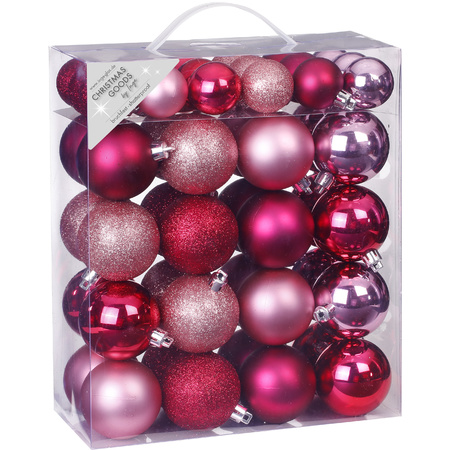 50x stuks kunststof kerstballen fuchsia roze en lichtroze 4 en 6 cm mat/glans