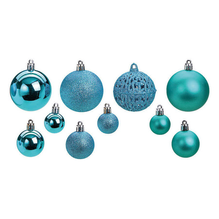 50x Turquoise blue plastic Christmas balls 3, 4 and 6 cm