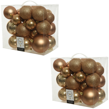 52x Kunststof kerstballen mix camel bruin 6-8-10 cm kerstboom versiering/decoratie
