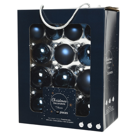 52x Glass christmas baubles dark blue 5, 6 en 7 cm matt/shiny