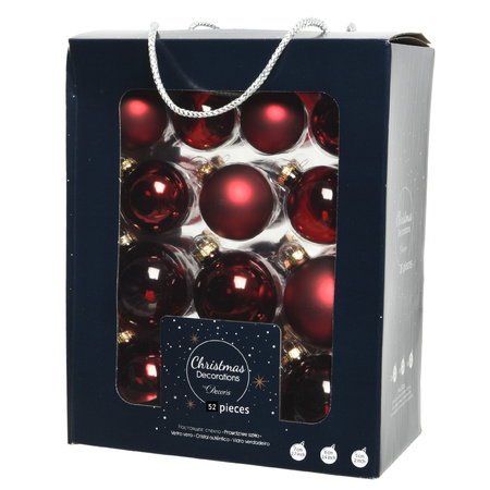 52x Glass christmas baubles dark red 5, 6 en 7 cm matt/shiny
