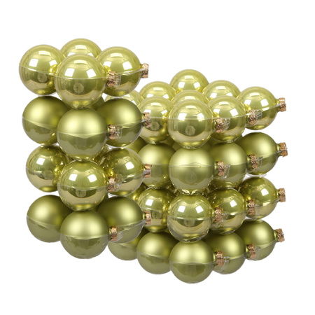 52x stuks glazen kerstballen salie groen (oasis) 6 en 8 cm mat/glans