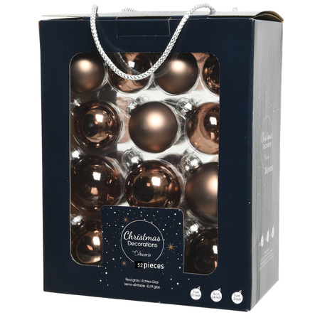 52x Glass christmas baubles walnut brown 5, 6 en 7 cm matt/shiny
