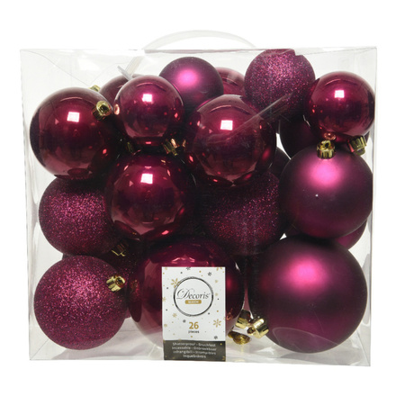 52x stuks kunststof kerstballen framboos roze (magnolia) 6-8-10 cm