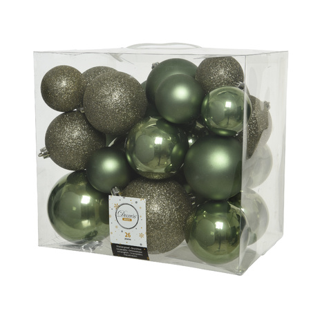 52x stuks kunststof kerstballen mos groen 6-8-10 cm glans/mat/glitter