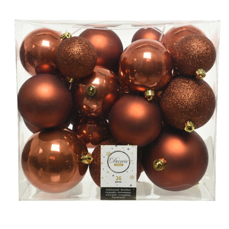 52x stuks kunststof kerstballen terra bruin 6-8-10 cm glans/mat/glitter