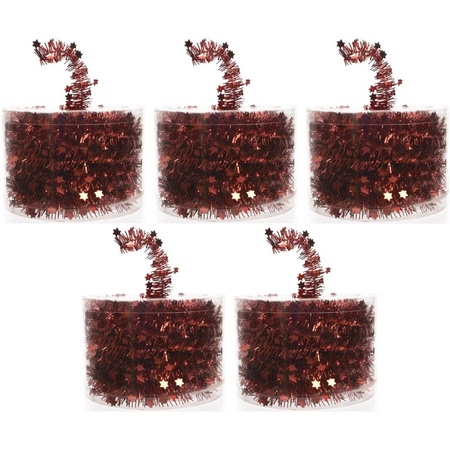 5x Christmas tree stars foil garlands red 700 cm