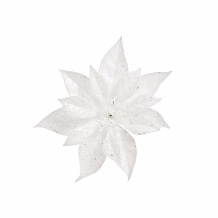 5x Kerstversieringen kerststerren bloemen wit op clip
