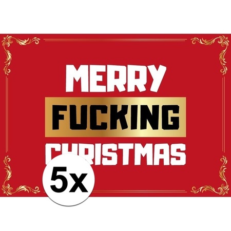Grappige kerst wenskaarten Merry Fucking Christmas 5 stuks