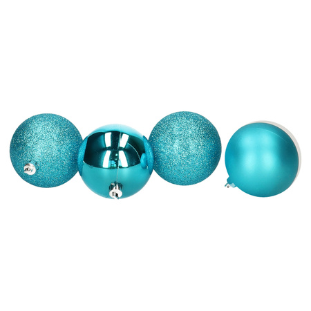 5x pieces christmas baubles turquoise blue plastic 5 cm