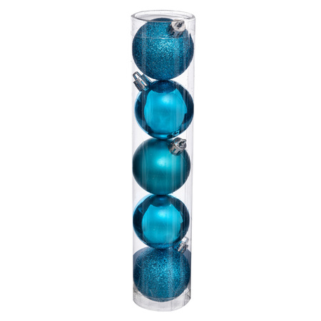 Atmosphera Kerstballen - 5ST - turquoise - glans en mat - 5 cm - kunststof