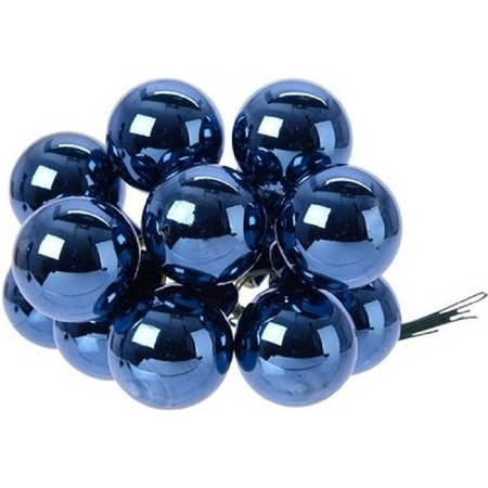 60x Dark blue glass mini baubles on wires 2 cm shiny