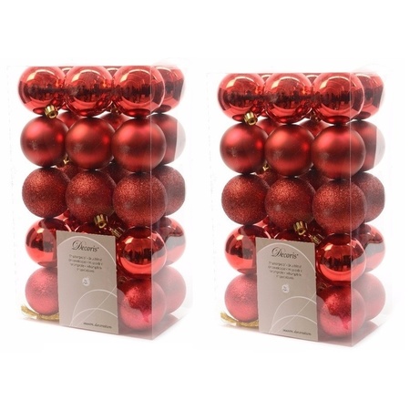 60x Kunststof kerstballen mix kerst rood 6 cm kerstboom versiering/decoratie