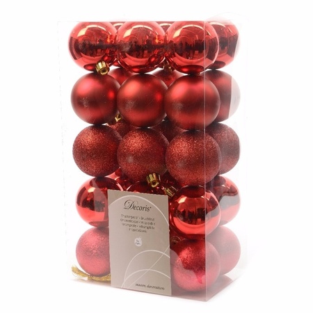 60x Kunststof kerstballen mix kerst rood 6 cm kerstboom versiering/decoratie