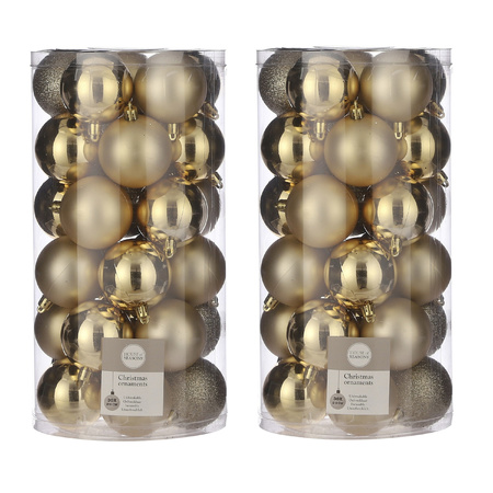 60x Plastic christmas baubles gold 6 cm