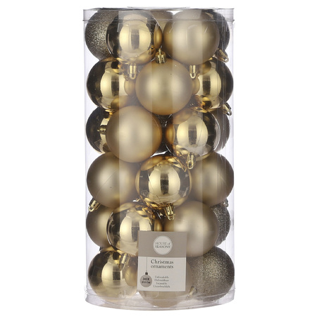 60x Plastic christmas baubles gold 6 cm