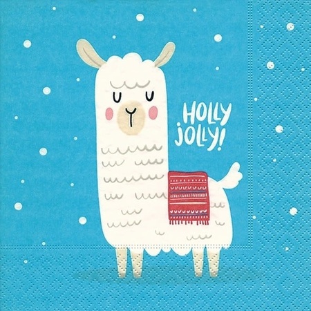 60x Lamas/alpacas kerst servetten blauw 33 cm Holly Jolly