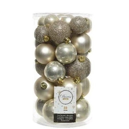 60x Light pearl/champagne Christmas baubles 4-5-6 cm plastic